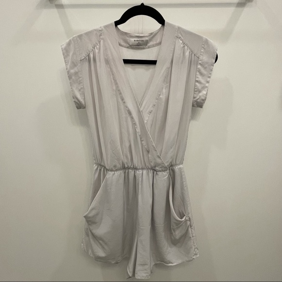 Aritzia Babaton Corbett Silk Romper - Silver/White Color - Picture 4 of 10